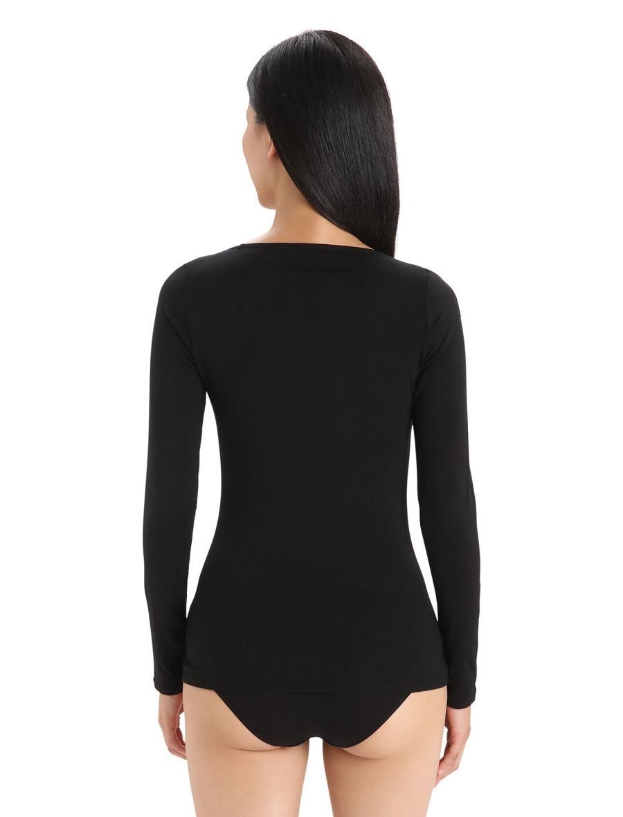 Icebreaker Merino Siren Long Sleeve Sweetheart Top Női Fehérnemű Fekete | HU 1691GSOL